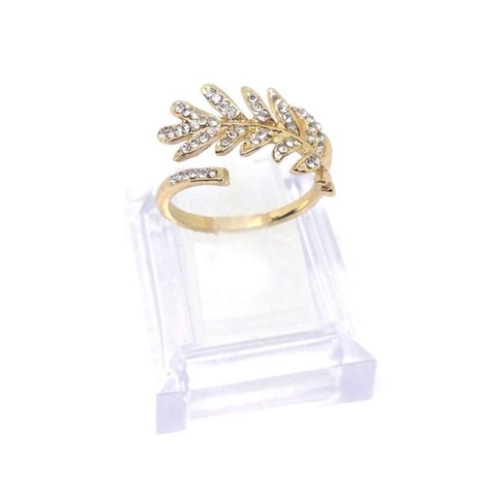 Leaf Rhinestone Wraparound Gold Tone Ring